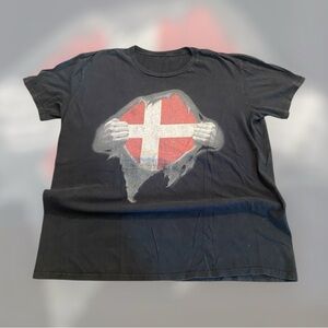 Denmark National Flag Ripped T-Shirt Size Large